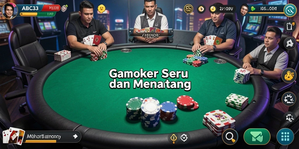 Screenshot gameplay ABC33 menampilkan aksi poker yang mendebarkan.