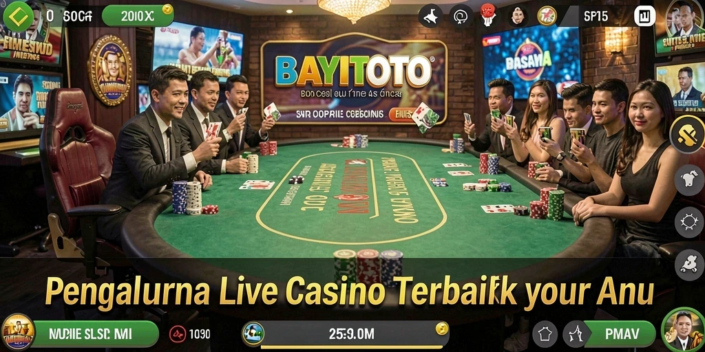 Screenshot gameplay Live Casino dengan dealer profesional dan interaksi langsung.
