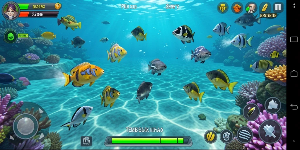 Screenshot gameplay D73 dengan aksi menembak ikan yang seru.