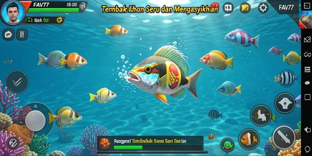 Tampilan gameplay seru Tembak Ikan FAV77 penuh warna.