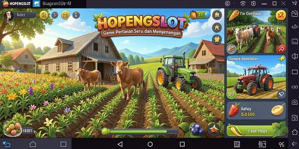 Screenshot HOPENGSLOT menampilkan ladang pertanian yang berwarna-warni.