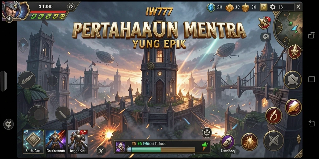 Tampilan seru gameplay IW777 dalam pertempuran Tower Defense.