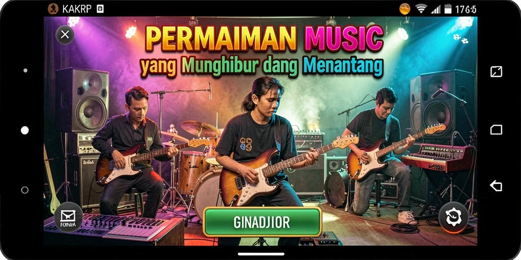 Screenshot gameplay KAKRP yang menunjukkan permainan musik seru.