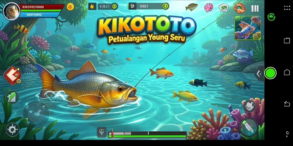 Screenshot gameplay KIKOTOTO menunjukkan aksi memancing yang seru dan mendebarkan.