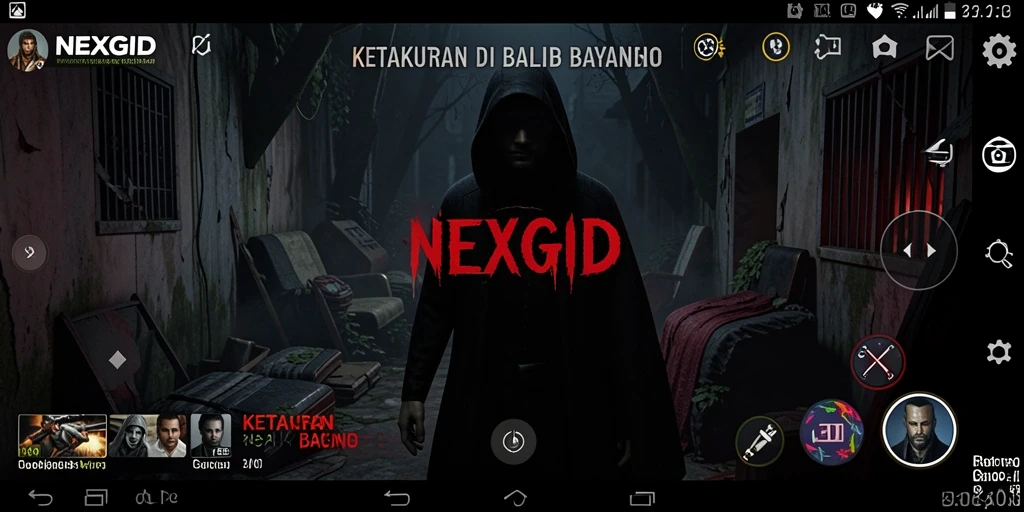 Screenshot NEXGID menampilkan suasana gelap dan menyeramkan dalam gameplay.