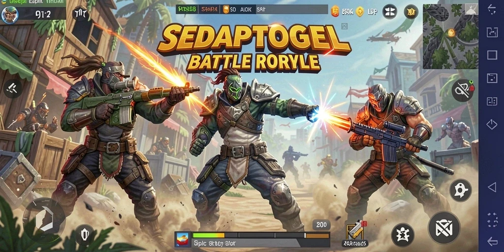 Tangkapan layar utama gameplay SEDAPTOGEL menampilkan pertarungan seru di arena Battle Royale.